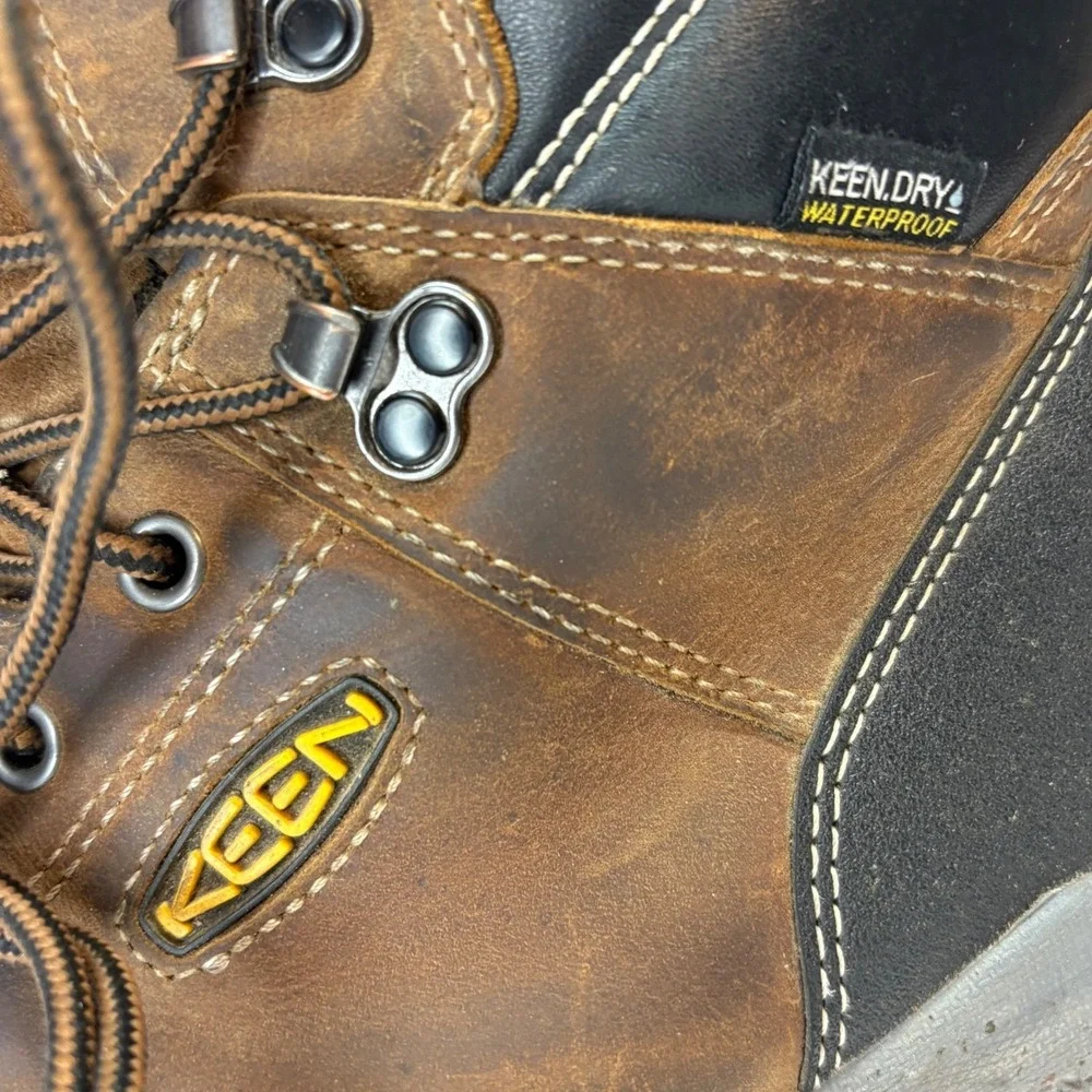 KEEN Mens Brown Leather Steel Toe Work Boots EH Rated‎ Waterproof Size 13